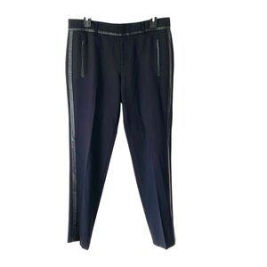 Vince Black Tuxedo Stripe Stretch Wool Ankle Pants size 6 Faux Leather